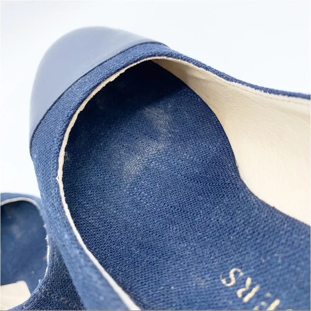Jack Rogers Palmer Blue Closed Cap‎ Toe Fabric/Leather Wedge Espadrilles Sz 5